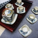 Bộ ấm trà dáng vuông bọc đồng kèm đĩa kê (Men rạn)