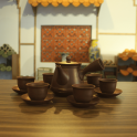 Bộ ấm chén nâu hồng sa quai ngang trụ