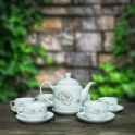 Bộ ấm chén sứ cao cấp Bát Tràng CK quai cong hoa vàng (Trắng)