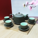 Bộ ấm chén tử sa Phúc Lộc Thọ xanh chỉ