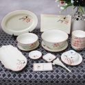 Set 19 sản phẩm bộ bát đĩa Sen chỉ hồng vẽ tay (Trắng)