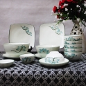 Bộ đồ ăn bằng sứ cao cấp vẽ tay Sen xanh (Trắng)