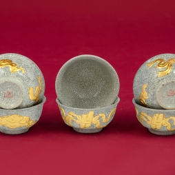 Bát cơm cúng đồ thờ cúng Bát Tràng men rạn dát vàng