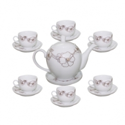 Bộ ấm trà sứ dáng Minh Long hoa dây vàng kim 800ml (Trắng)