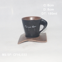 Cốc sứ pha cà phê quai xoắn lòng gốm (Đen)