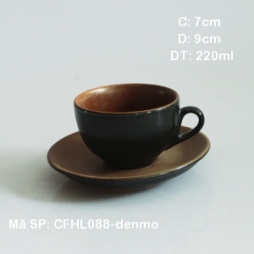 Tách Cafe Cappuccino kiểu Ý 220ml (Đen lòng gốm)