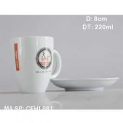 Cốc latte dáng Ý quai C kèm đĩa kê (Trắng)
