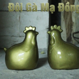 Tượng sứ gà mạ đồng cao cấp Bát Tràng
