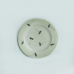 Đĩa men xanh đồng vẽ chuồn phi 22