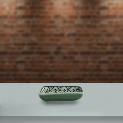 Đĩa muối chữ nhật men xanh đồng vẽ bèo