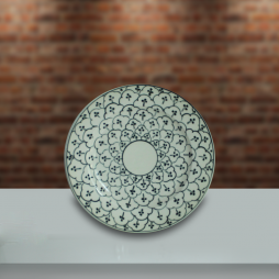 Đĩa tròn men xanh đồng vẽ bèo phi 24