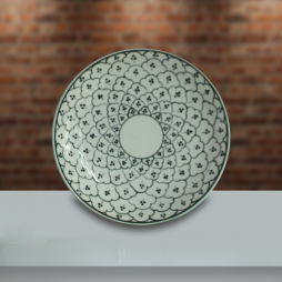 Đĩa tròn men xanh đồng vẽ bèo phi 26