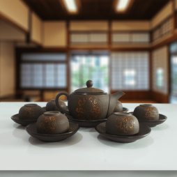 Bộ ấm chén tử sa mai vàng bé quai tròn bầu