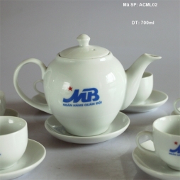 Bộ ấm chén quà tặng Ngân hàng MB 700ml (Trắng)