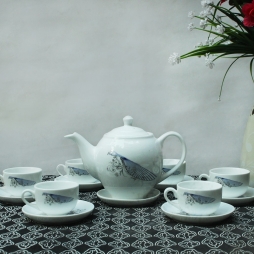 Bộ ấm chén dáng Minh Long cánh chuồn (Trắng)