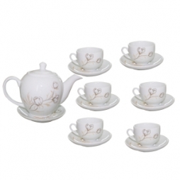 Ấm chén sứ dáng Minh Long họa tiết hoa phù dung 800ml (Trắng)