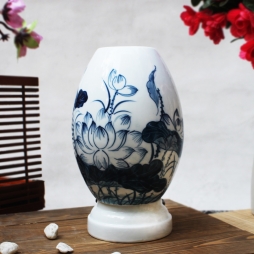 Đèn xông tinh dầu họa tiết hoa sen xanh cỡ lớn