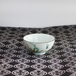 Bát mắm bằng sứ Chuồn xanh chỉ xanh vẽ tay (Trắng)