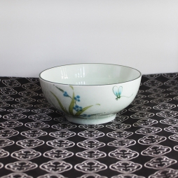 Bát ăn cơm bằng sứ vẽ Chuồn chỉ xanh (Trắng)