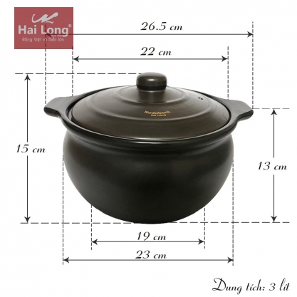 Nồi đất kho cá 3L tráng men đen NodaCook