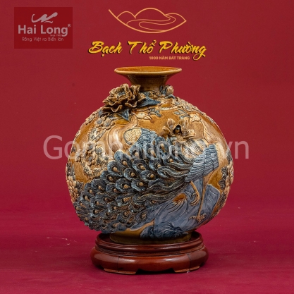 bình hút tài lộc khổng tước đào hoa