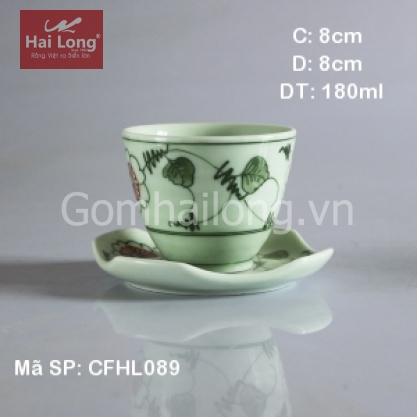 Cốc sứ pha trà vẽ hoa dây (Xanh cổ)