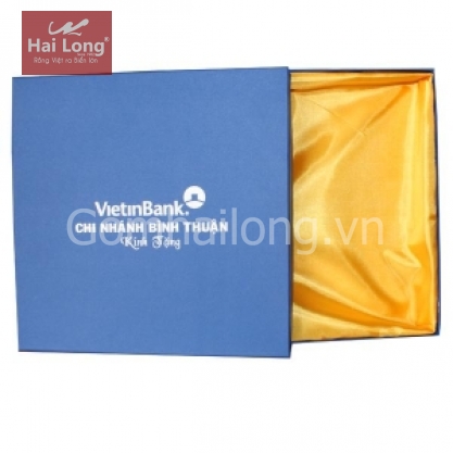 Hộp bát đĩa sứ Viettinbank hộp xanh lót lụa vàng