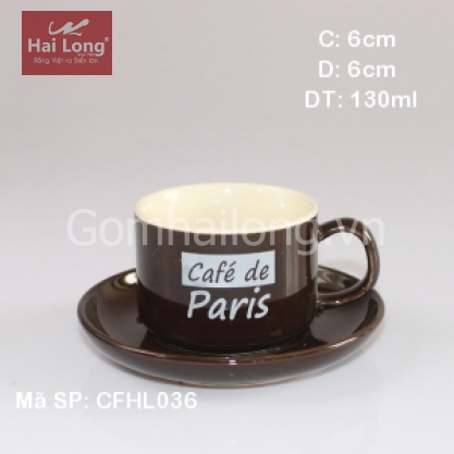 Ly sứ cafe cao cấp in logo de Paris (Nâu)