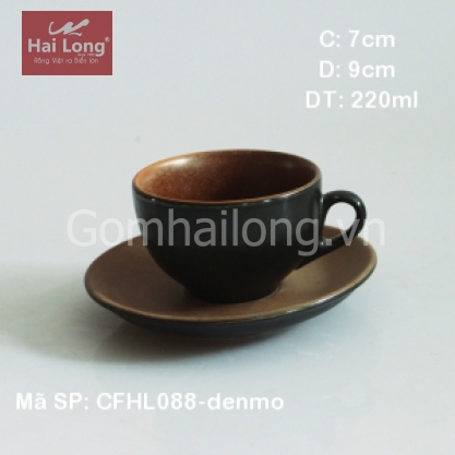 Tách Cafe Cappuccino kiểu Ý 220ml (Đen lòng gốm)