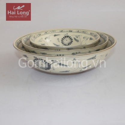 Bộ 03 cỡ bát tô sứ vẽ cúc hoa văn tam thái cổ