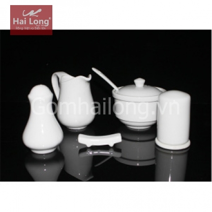 Bộ đựng gia vị bằng sứ Bát Tràng (Trắng)