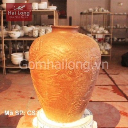 Chum sành ngâm rượu 30 lít khắc họa tiết Tam Cốc Bích Động
