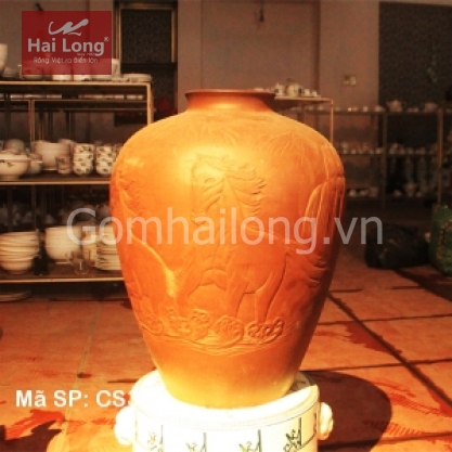 Chum sành ngâm rượu 30 lít  Khắc hoa văn họa tiết tay Cực đẹp