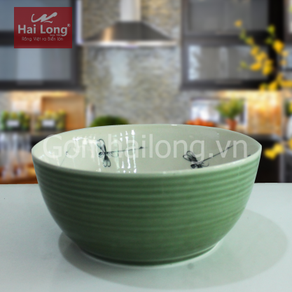 Bát tô đáy men xanh đồng vẽ chuồn 