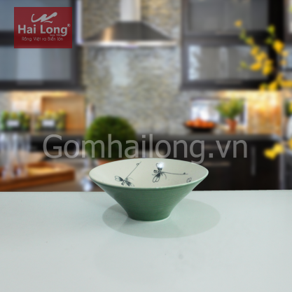 Bát ngũ cốc men xanh đồng vẽ chuồn