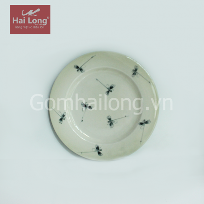 Đĩa men xanh đồng vẽ chuồn phi 22