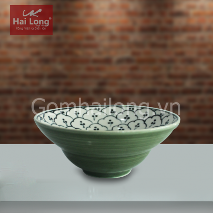 Bát chiết yêu số 2 men xanh đồng vẽ bèo