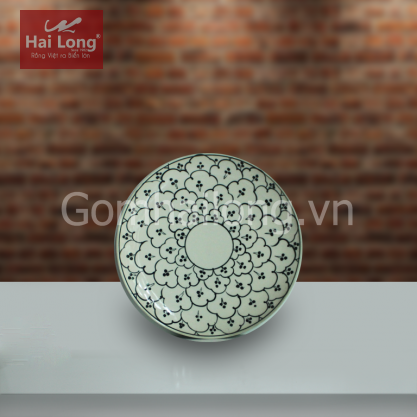 Đĩa tròn men xenh đồng vẽ bèo phi 16