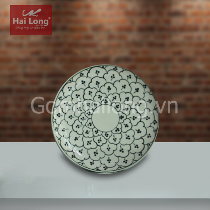 Đĩa tròn men xanh đồng vẽ bèo phi 22