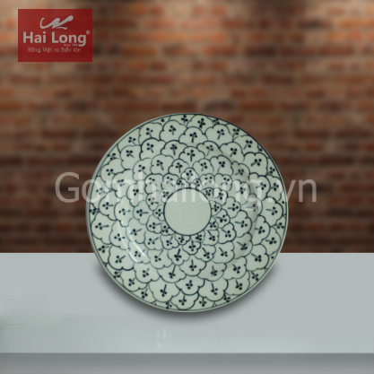 Đĩa tròn men xanh đồng vẽ bèo phi 24