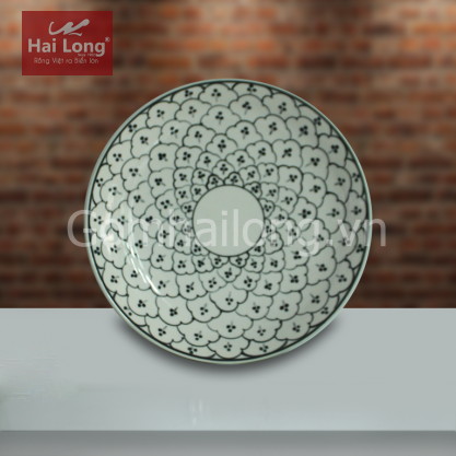 Đĩa tròn men xanh đồng vẽ bèo phi 26