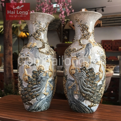 Loc binh cong dao phu quy truong xuan men ran co gao nep - gom su Hai Long Bat Trang