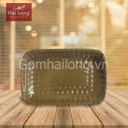 Khay chữ nhật lượn đen lòng gốm số 2