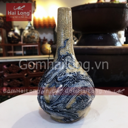 Nậm rươu men rạn bóng hoàng lưu ly gốm sứ Hải Long Bát Tràng