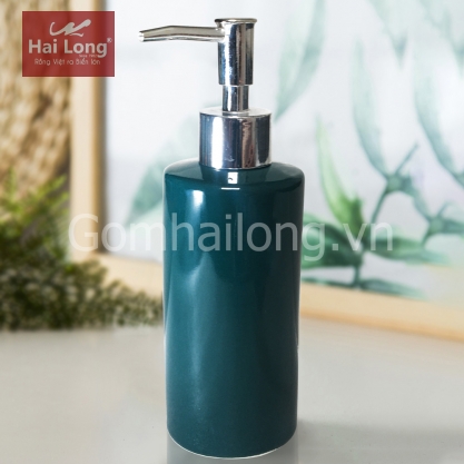 Bình đựng nước rửa tay - sữa tắm - dầu gội - dưỡng thể bằng gốm sứ dáng trụ (xanh cổ vịt)