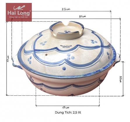 kích thước nồi đất nấu lẩu bò NodaCook