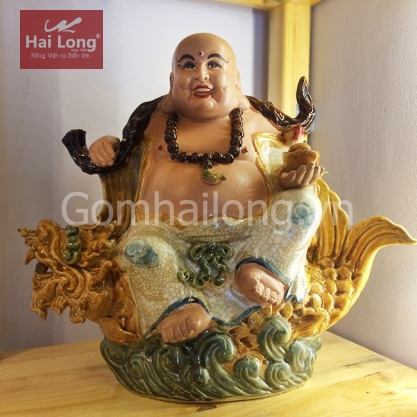 Tượng Phật Di Lặc cá chép bằng sứ - S3