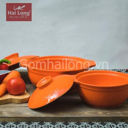 Bộ nồi đất NodaCook nấu cháo cho bé 1 lít & 1,2 lít (Cam)