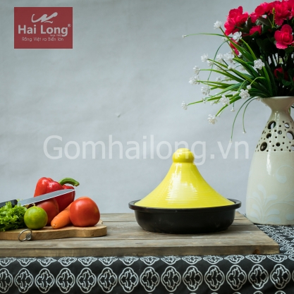 Nồi đất Tagine 500ml (Đen nắp vàng)