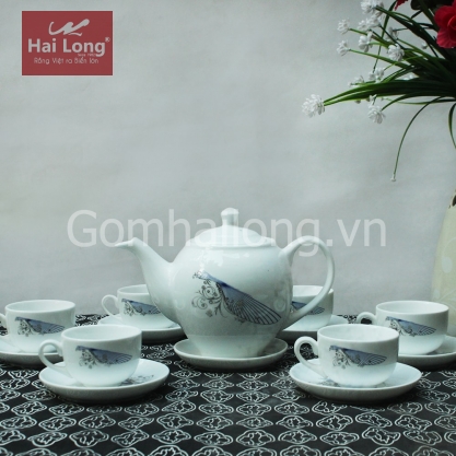 Bộ ấm chén dáng Minh Long cánh chuồn (Trắng)